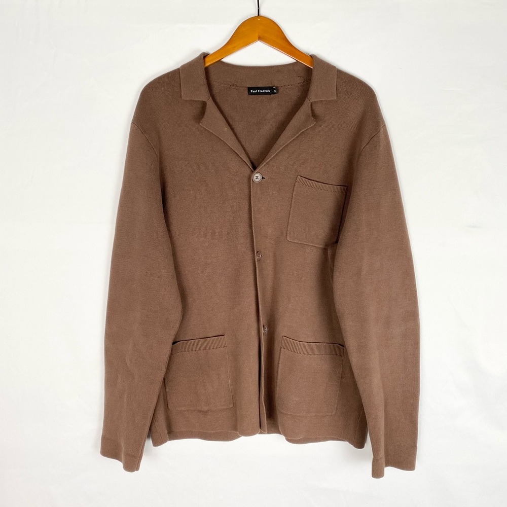 Paul Fredrick Cotton Notch Lapel Cardigan Sweater Brown‎ Long Sleeve Mens XL